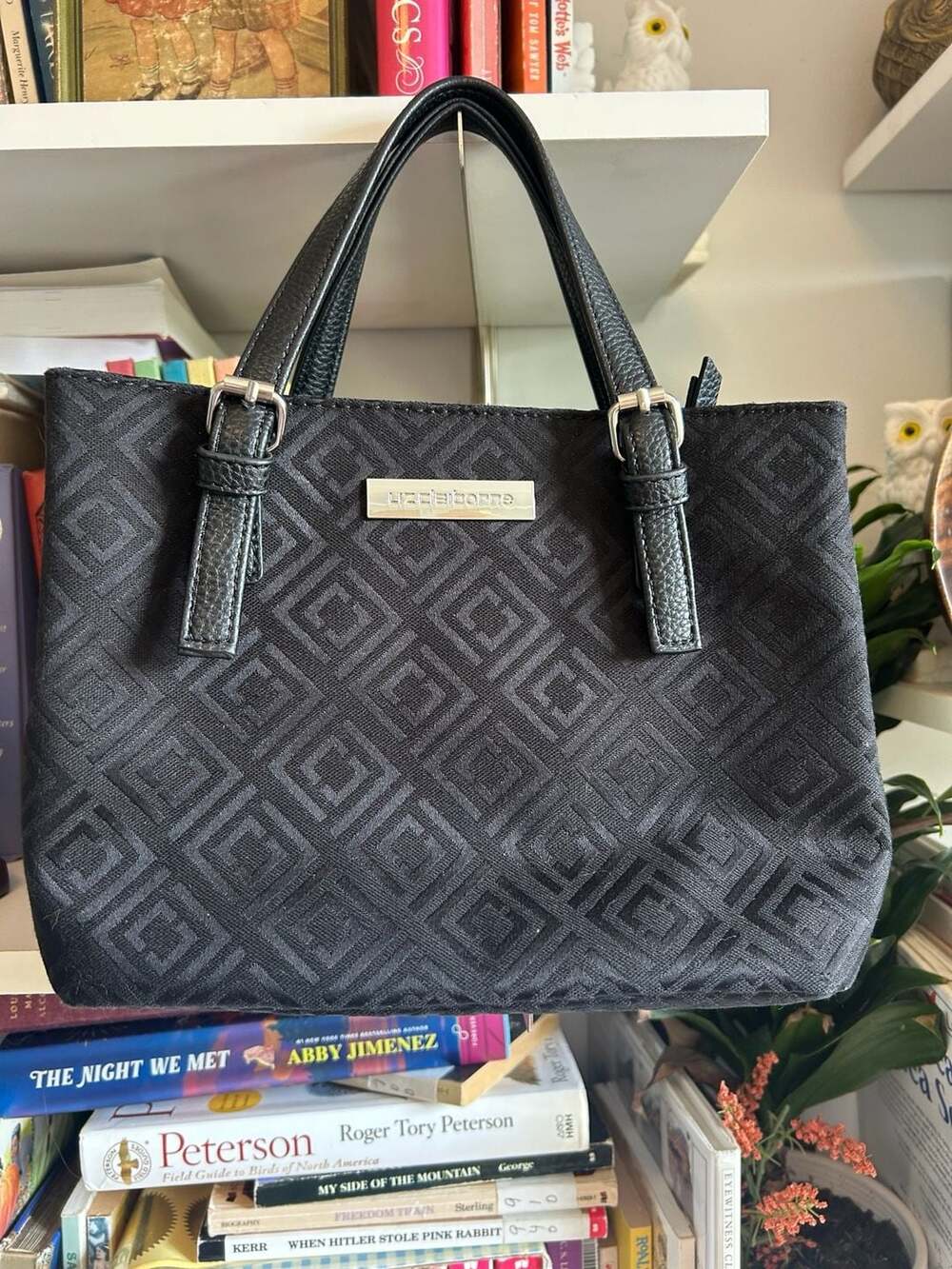 Liz Claiborne Black Geometric Pattern Mini Tote Handbag